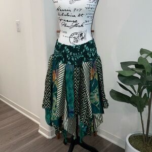 Eve Asymmetrical Skirt in Green and Blue